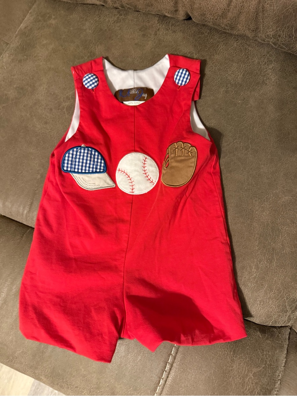 Red Baseball Applique Kids Romper